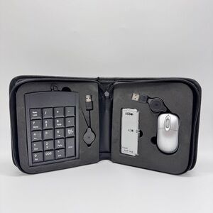 Portable USB Keyboard and Silver Mouse Set With USB Hub Adapter